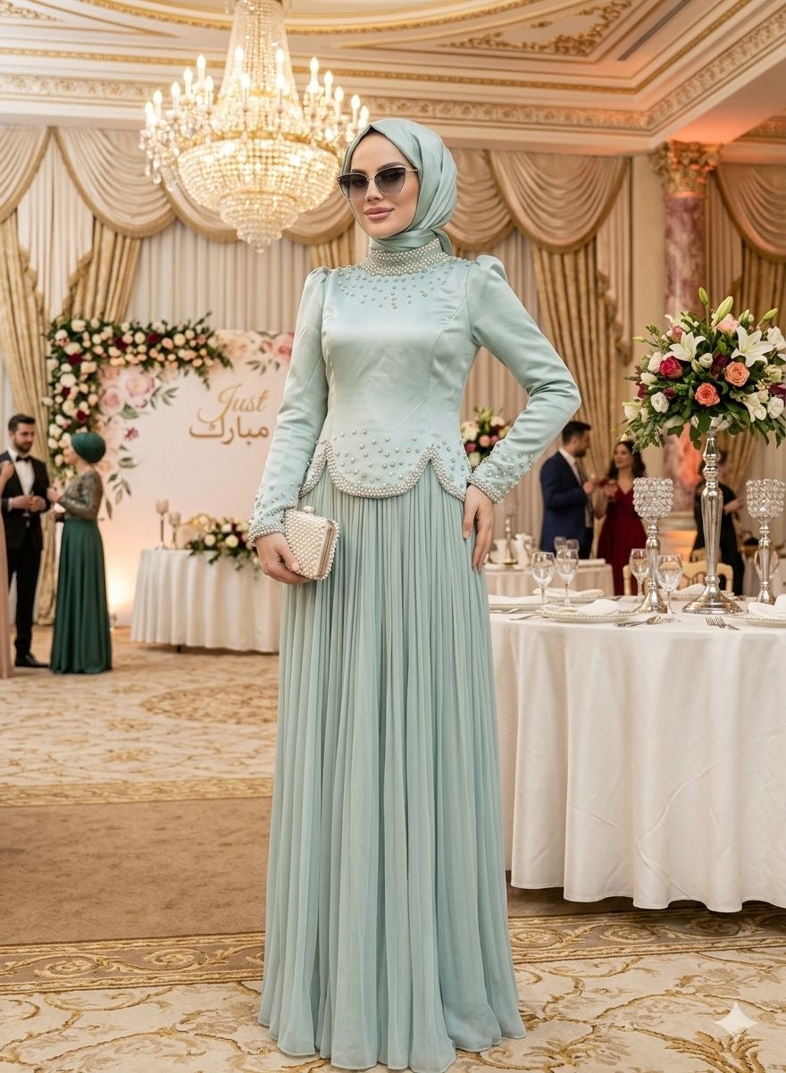 Mint Soft Whisper Beaded Maxi Dress