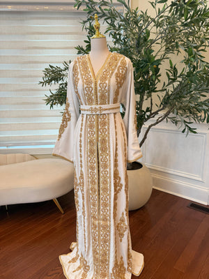 White Embroidery Golden Charm Kuftan