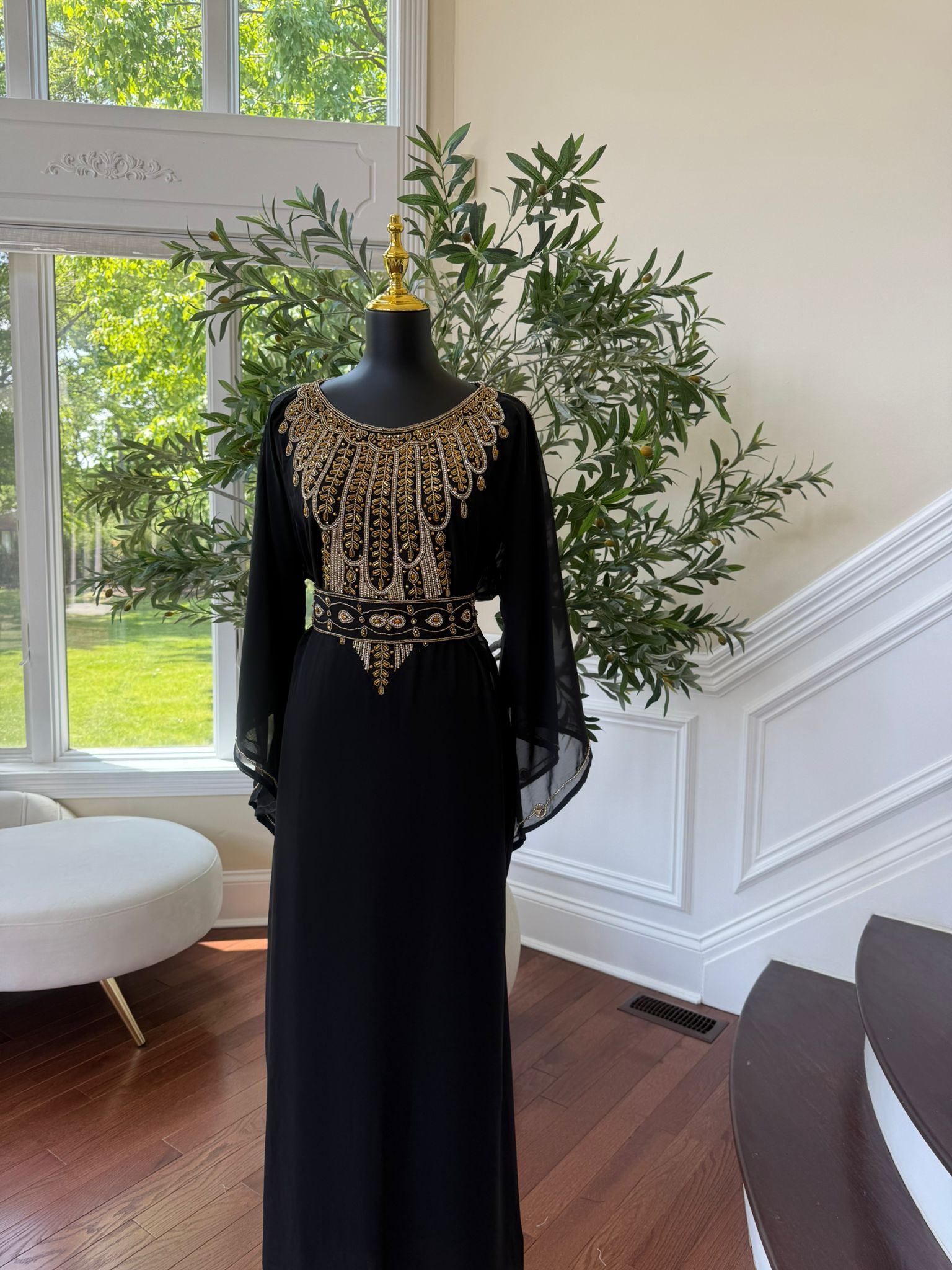 Black Beaded Kuftan Maxi Dress