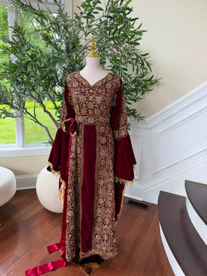 Velvet Red Beaded Elegance Thobe