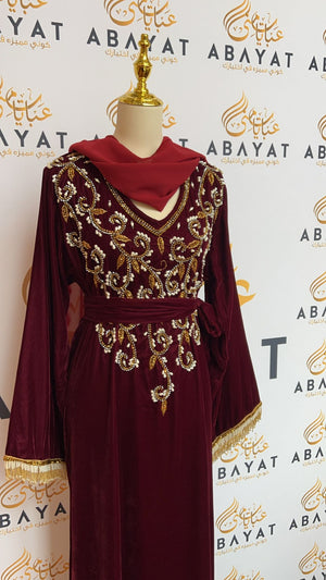 Red Velvet Stoned Abaya