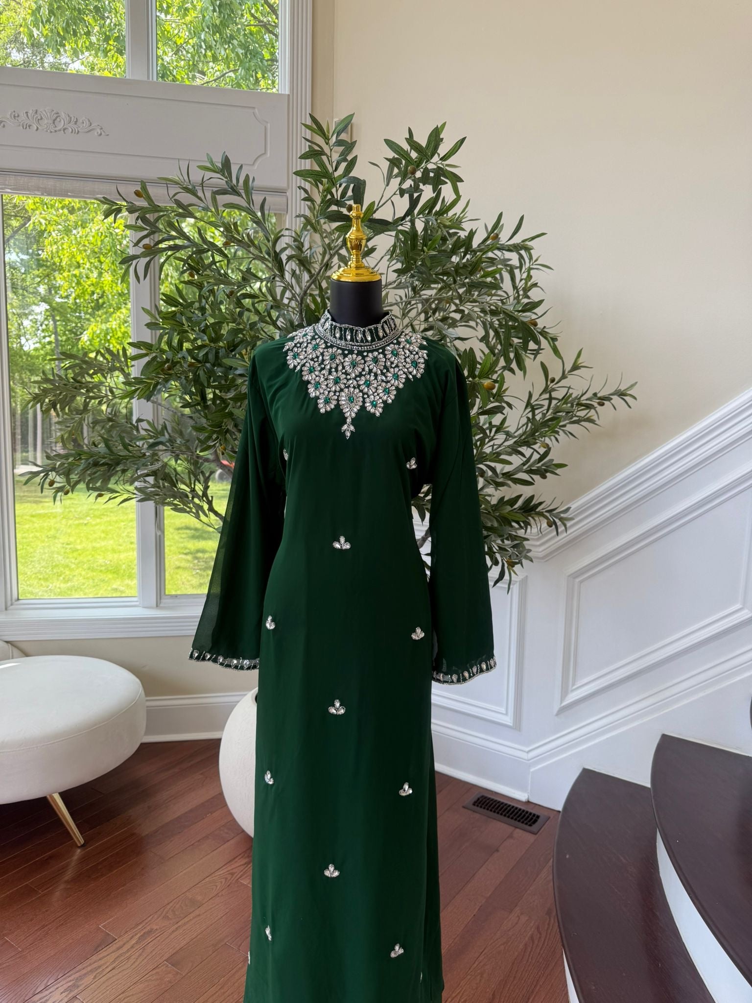 Green Maxi with Sparkling High Neck Detail