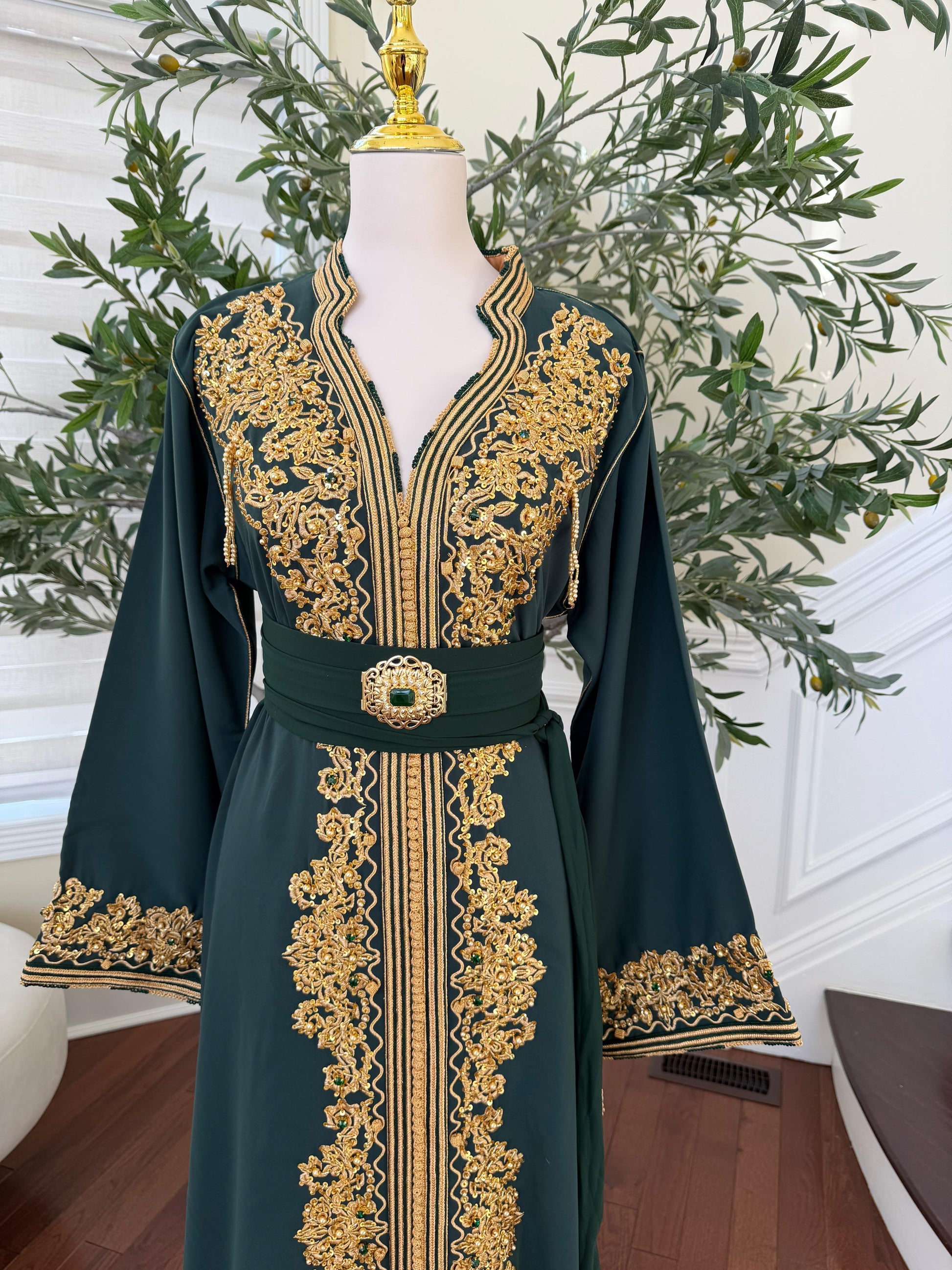 Green Royale Beaded Stone Kuftan