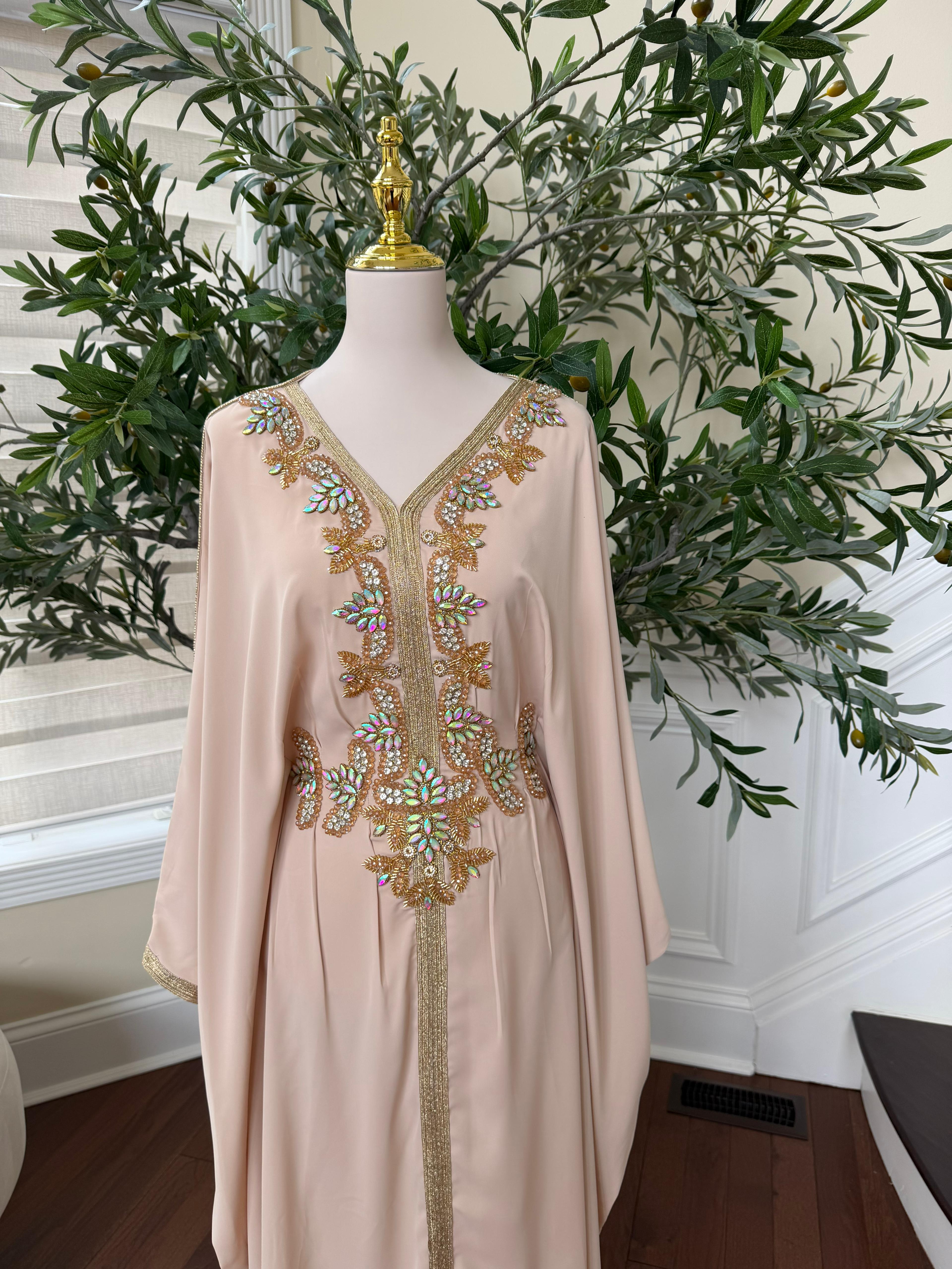 Cream Tatreez Elegance Beaded Butterfly Abaya
