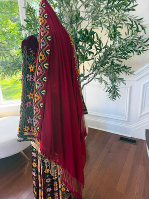 Velvet Red Embroidery Beaded Thobe