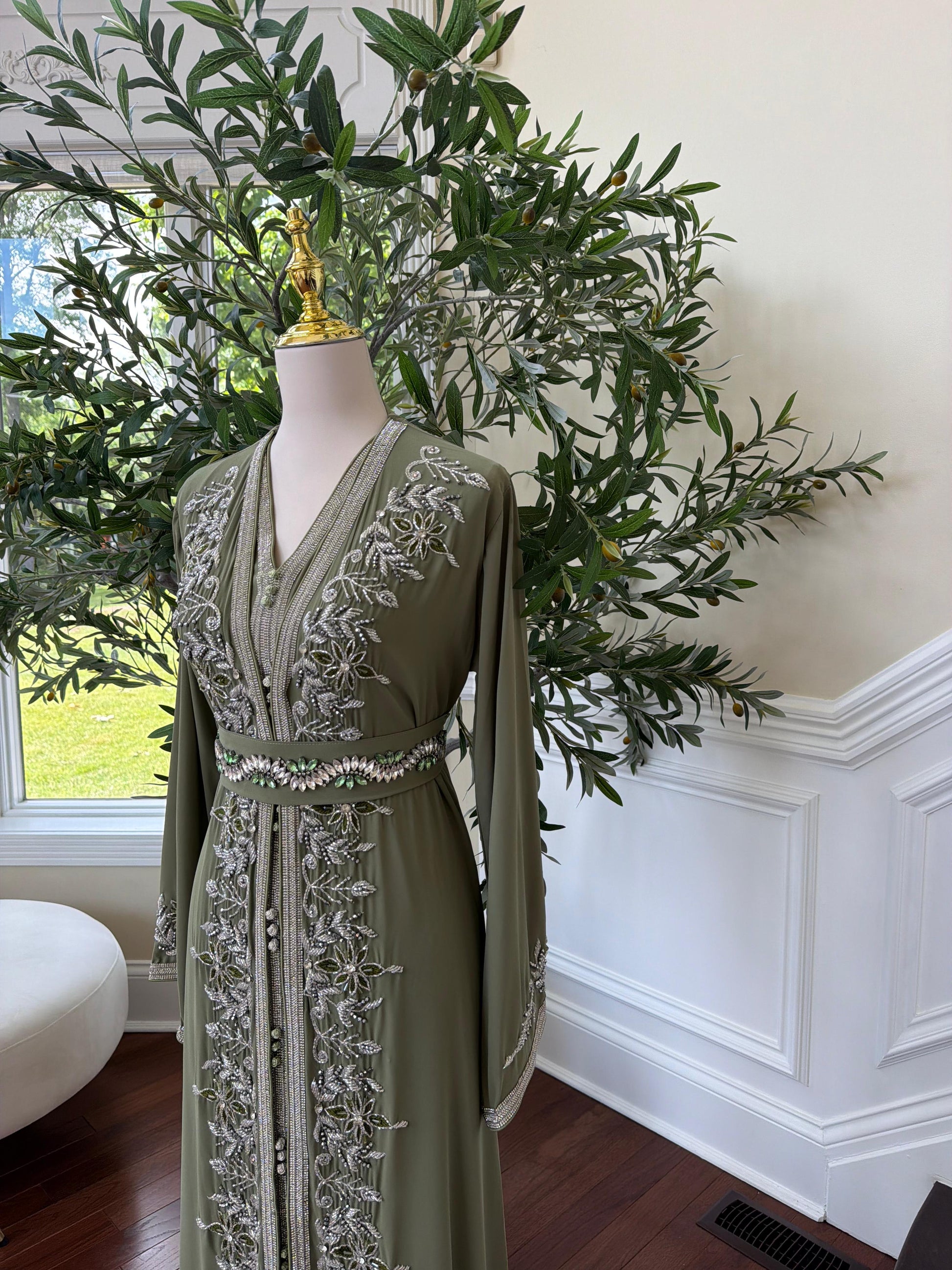 Olive Beaded Embroidery Kuftan