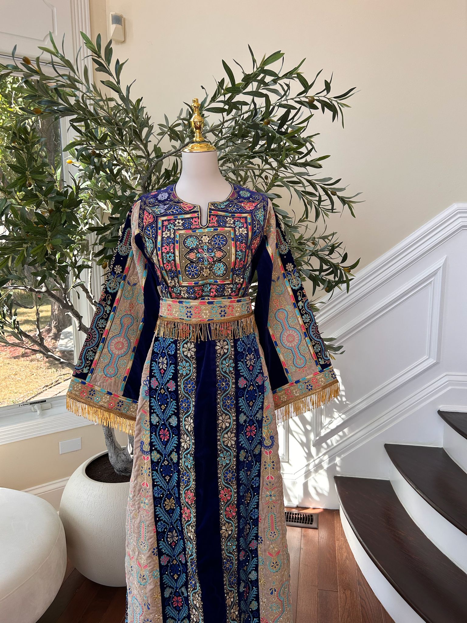 Blue Tatreez Velvet Embroidered Tatreez Thobe