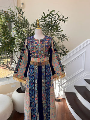 Blue Tatreez Velvet Embroidered Tatreez Thobe