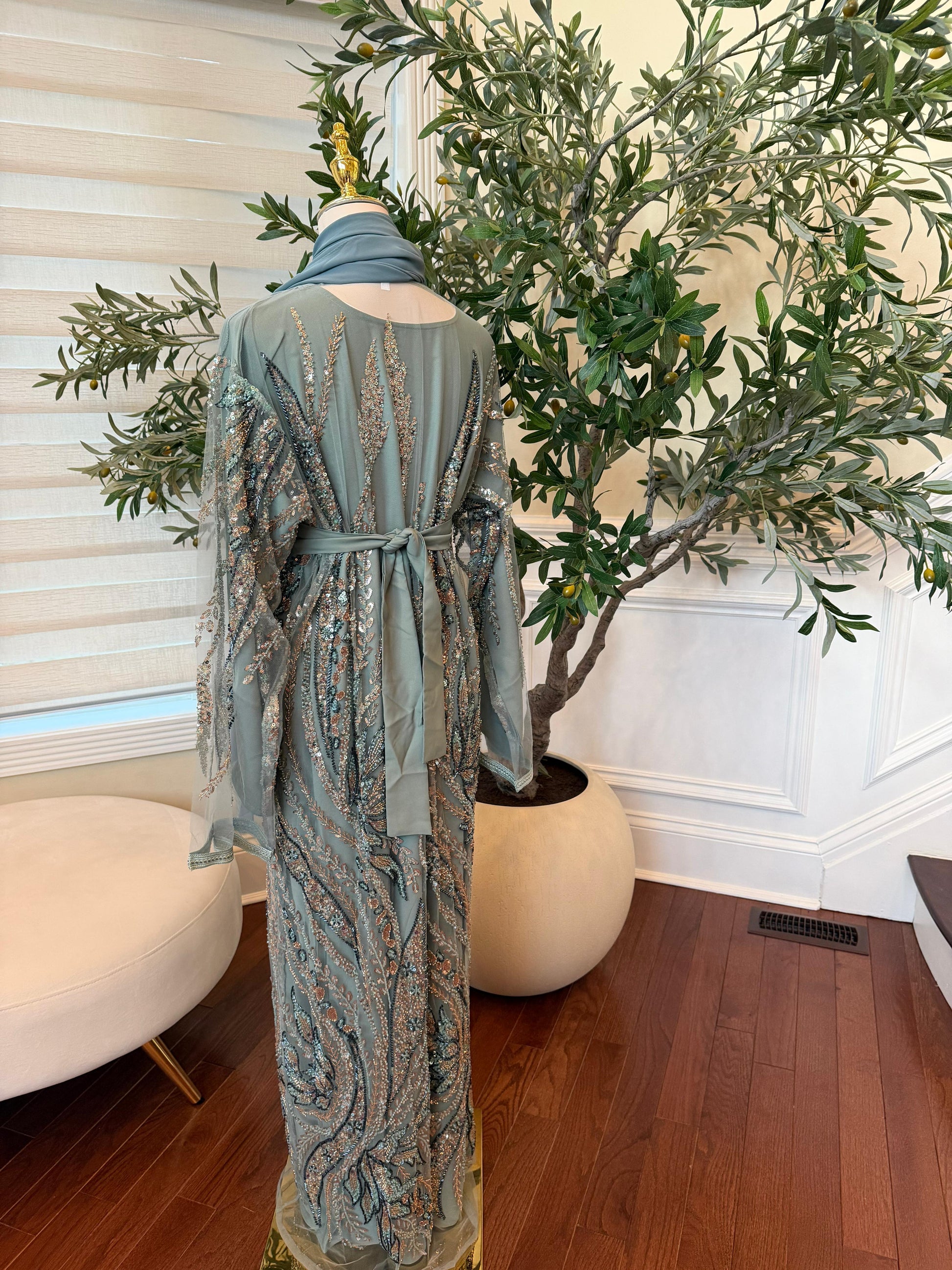 Mint Sequin Two Piece Abaya