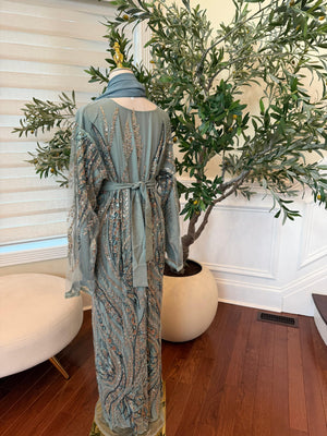 Mint Sequin Two Piece Abaya