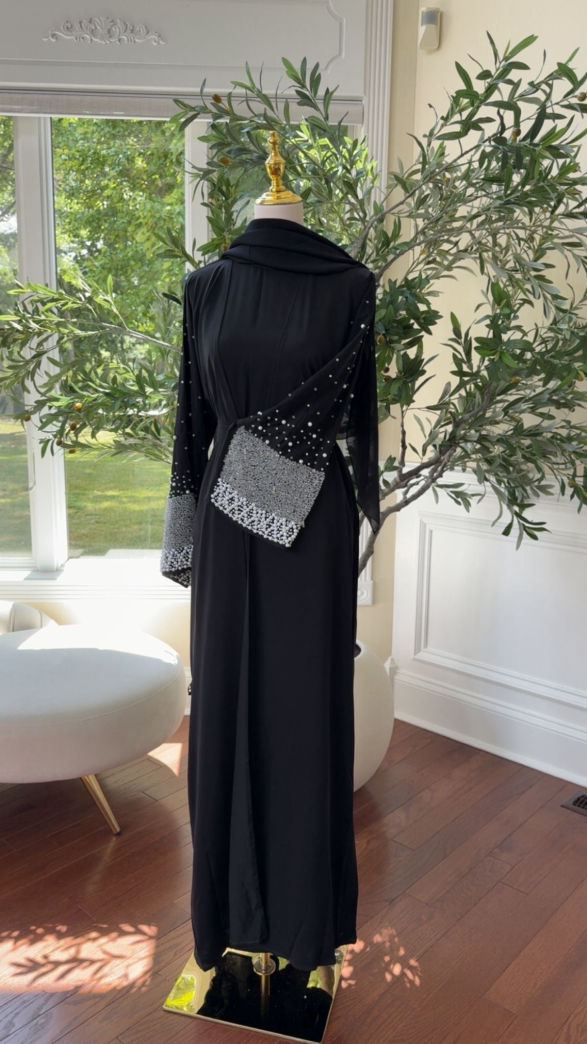 Black Beaded Charm Abaya
