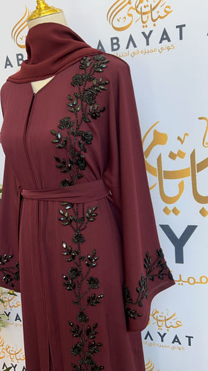 Burgundy Floral Abaya