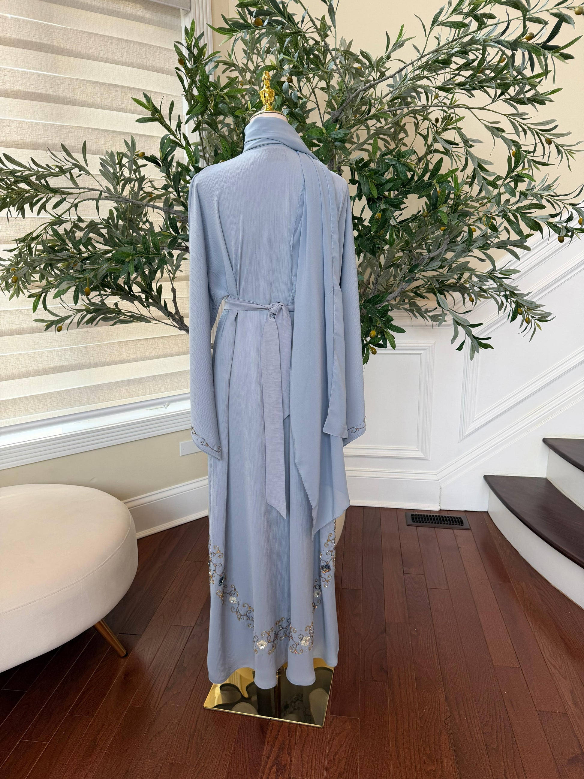 Baby Blue Detail Crystal Abaya