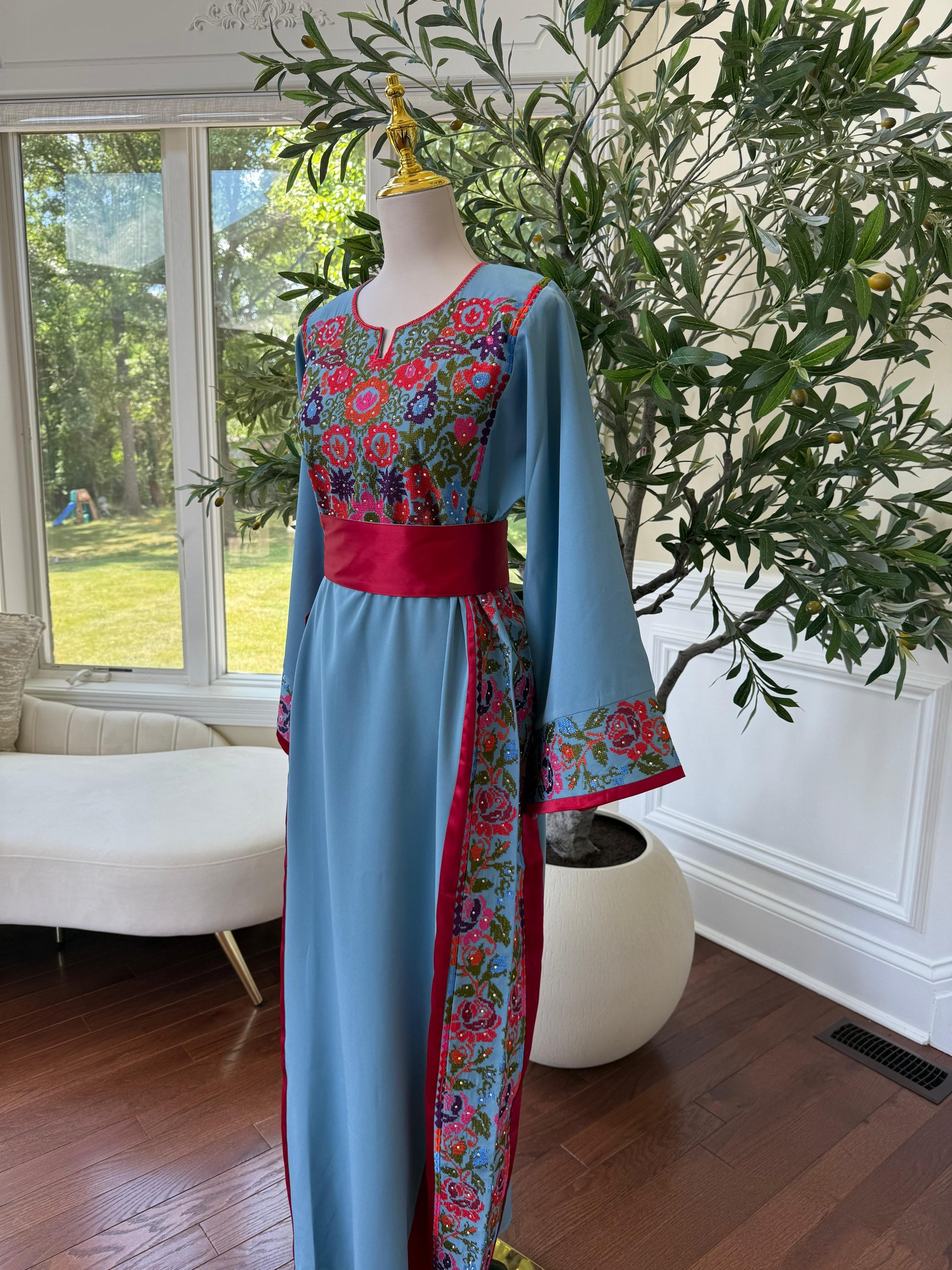 Blue Embroidery Tatreez Thobe