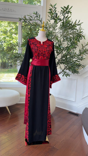 Red Tatreez Embroidery Thobe