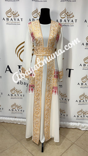 Embroidered White Cardigan Two Piece Abaya