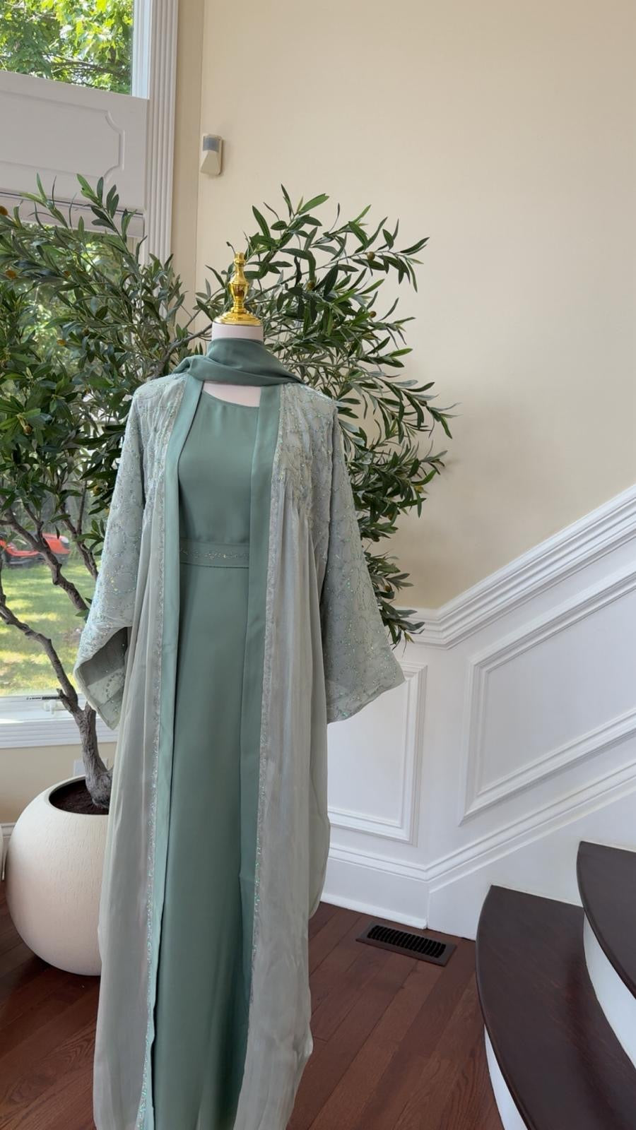 Light Mint Sparkle Luxe Two-Piece Abaya