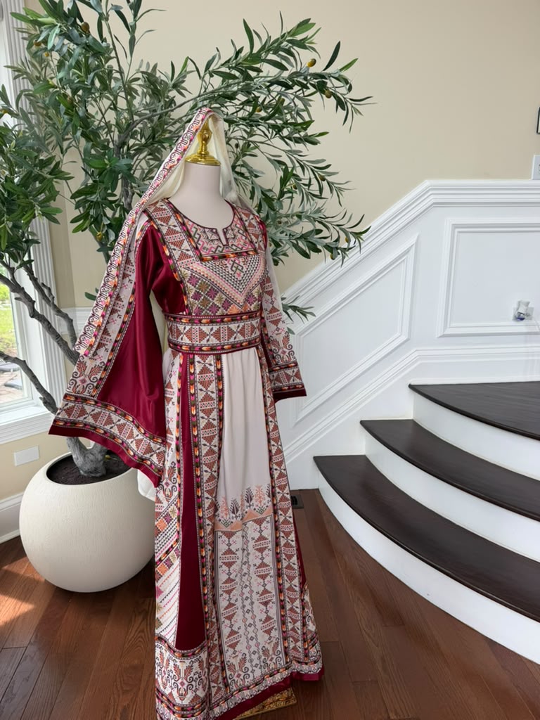 White Embroidery Tatreez Red Thobe
