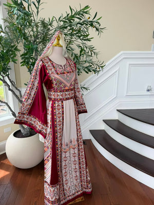 White Embroidery Tatreez Red Thobe