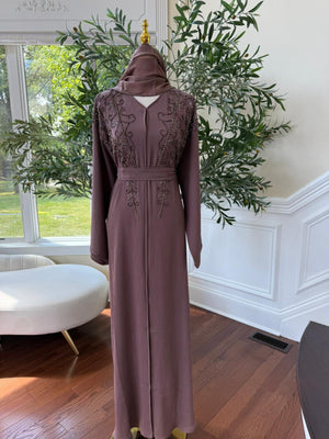 Rose Muave Beaded Abaya