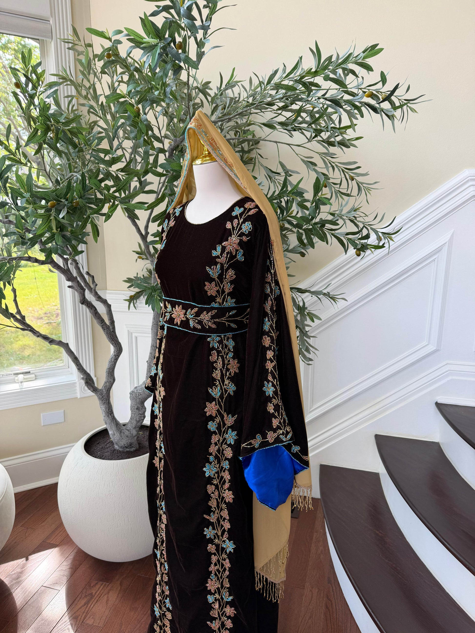Brown Velvet Beaded Stone Elegance