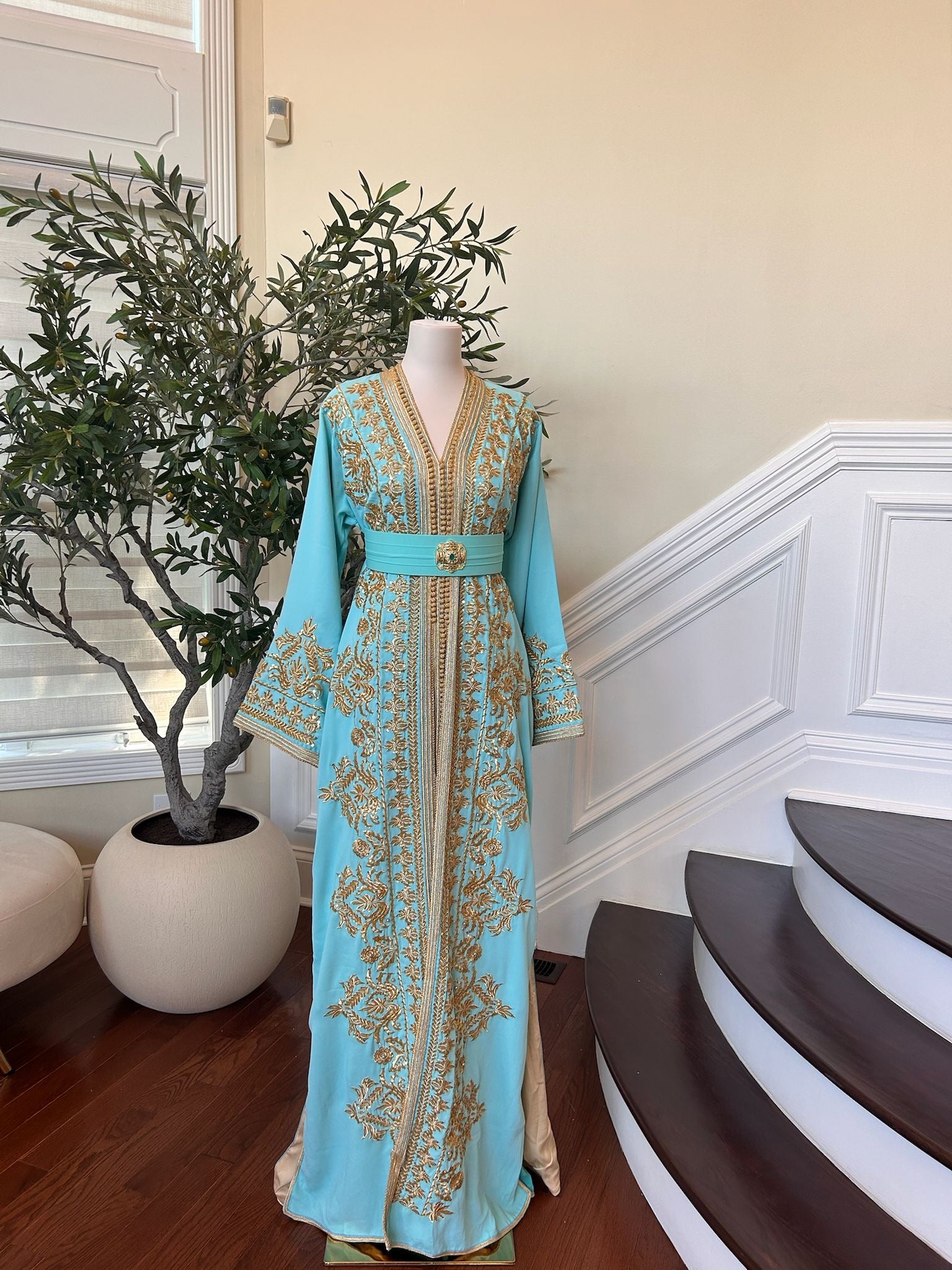 Mint Blue Golden Detail Kuftan