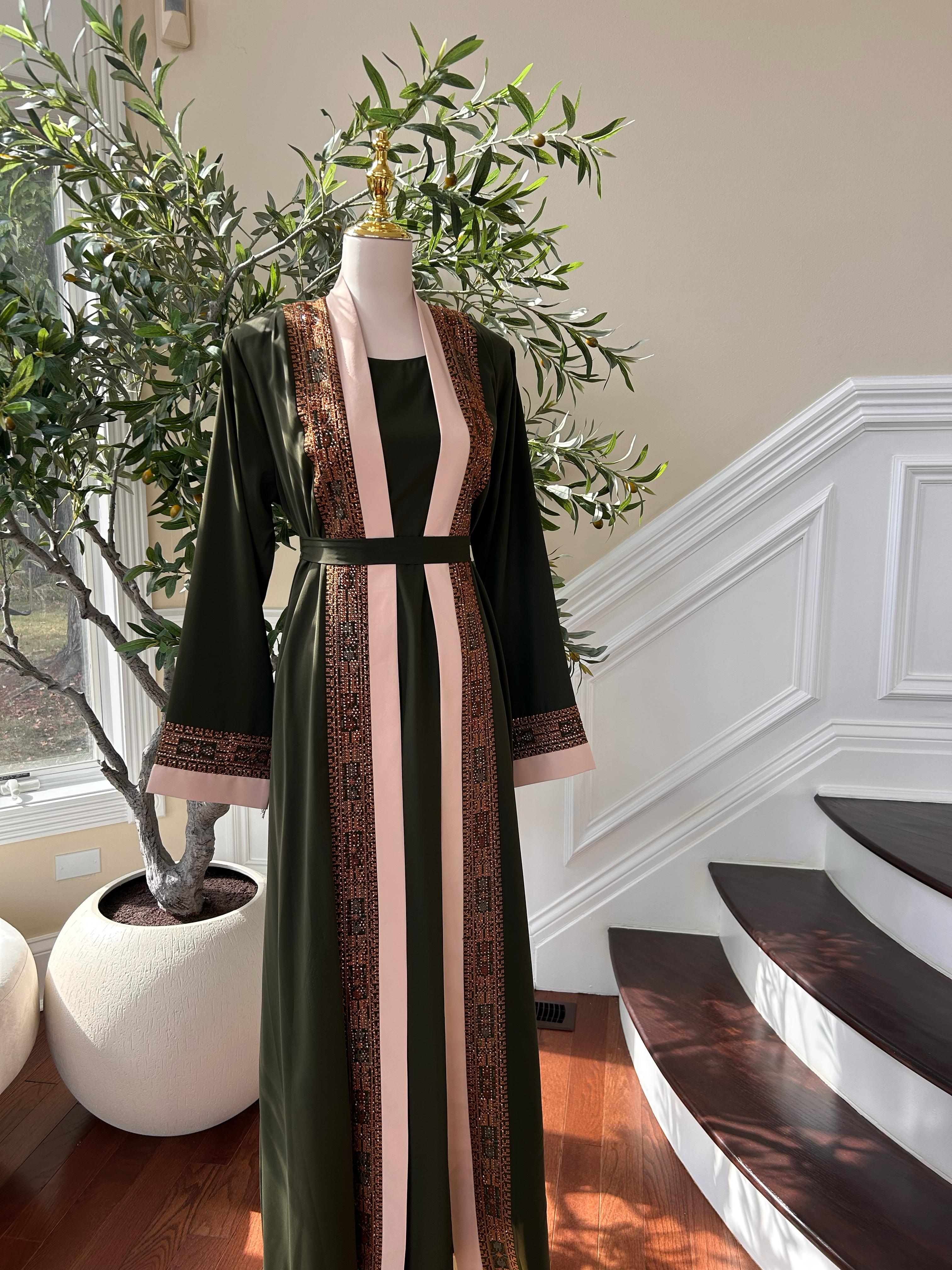 Green Two Piece Beaded Tatreez Abaya