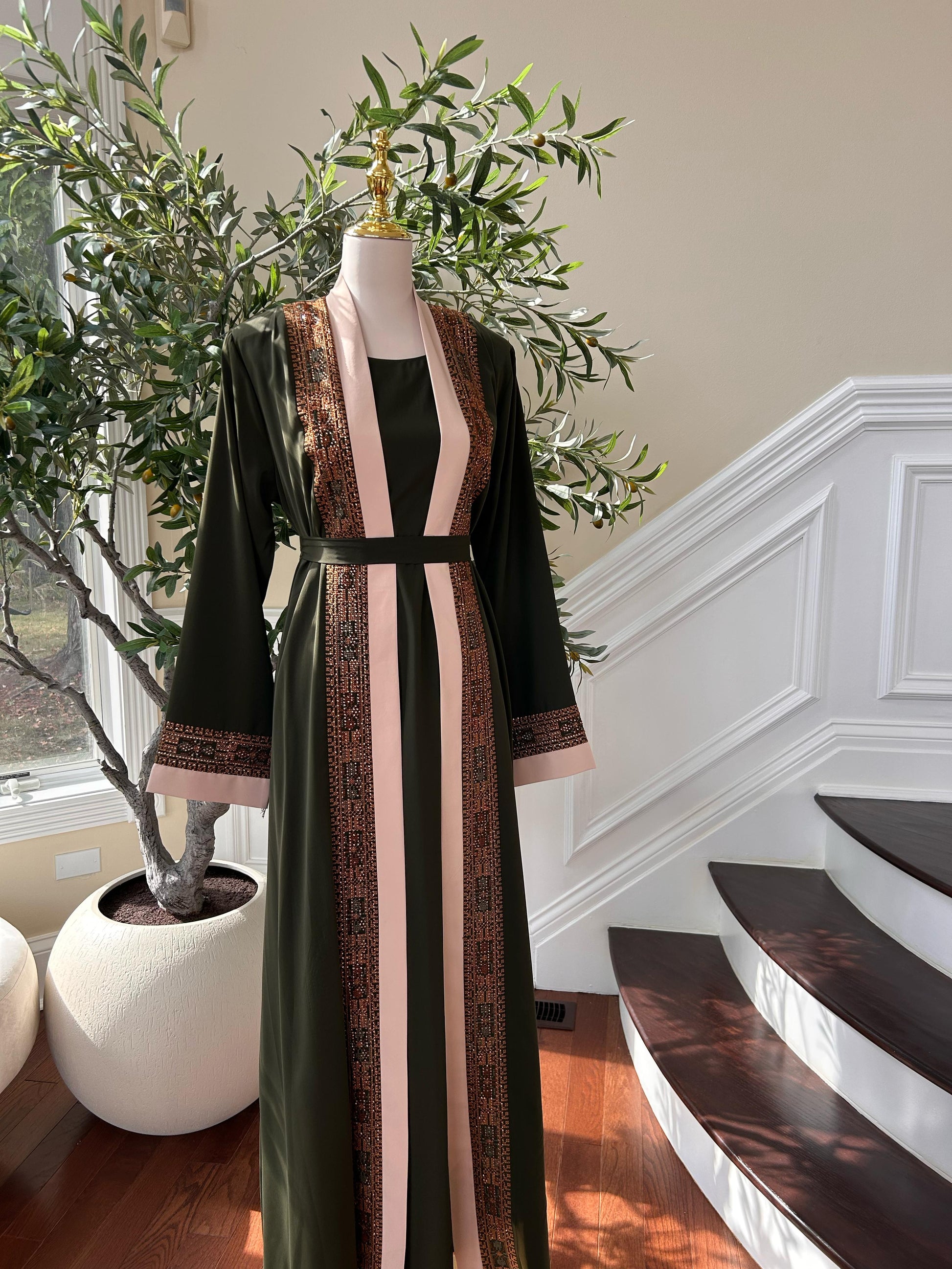 Green Two Piece Beaded Tatreez Abaya
