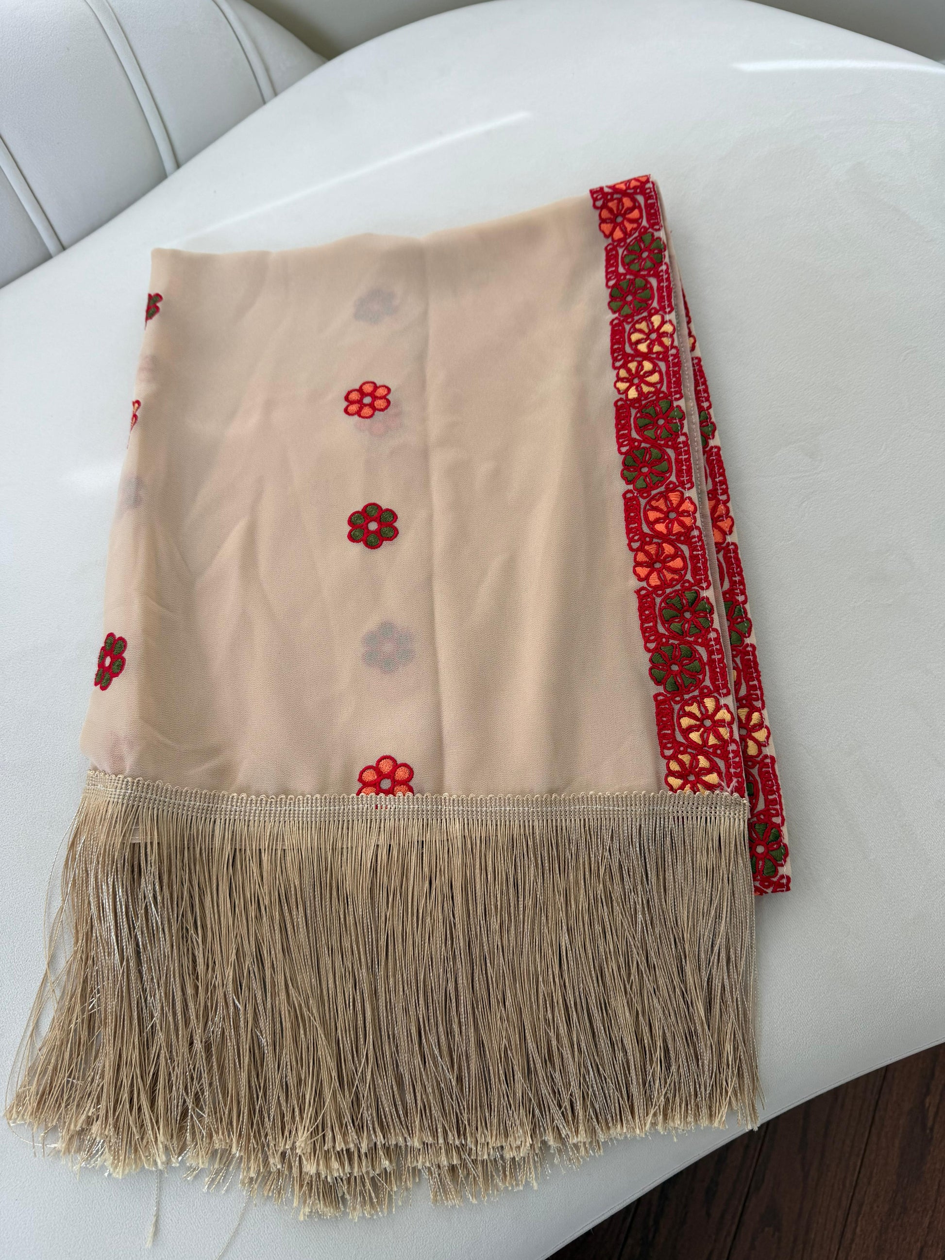 Cream Red Tatreez Shal