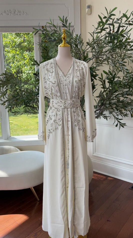 Floral White Beaded Kuftan