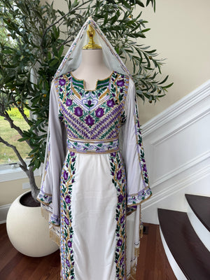 Velvet White Stone Purple Embroidery Thobe