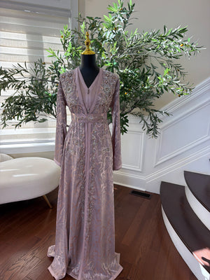 Elegant Dusty Rose Embroidered Moroccan Kaftan