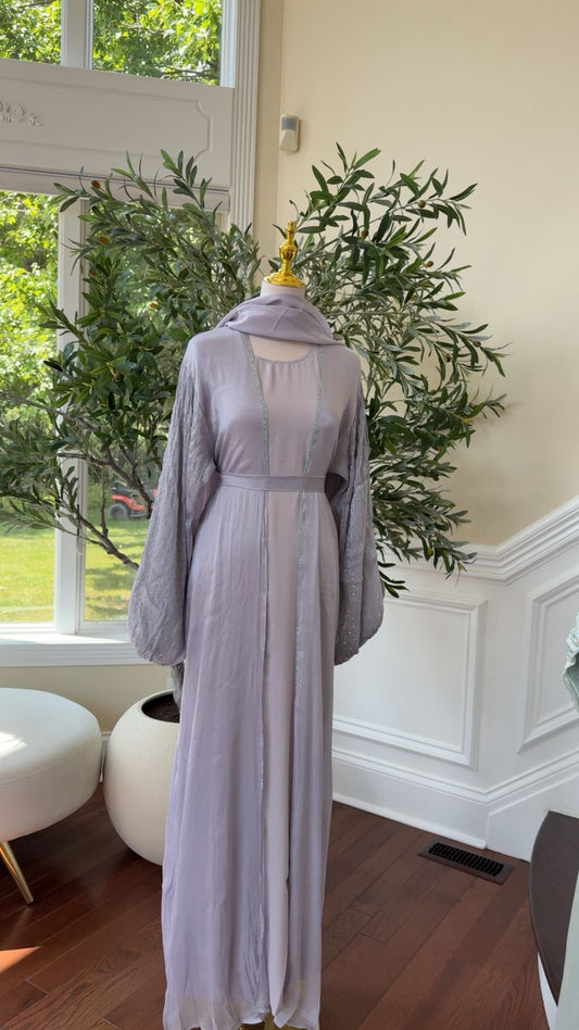 Lavender Grey Sparkle Grace Two-Piece Abaya