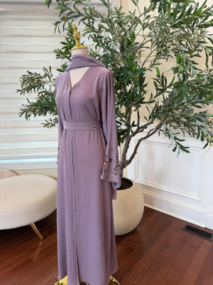 Lavender Rose Beaded Abaya