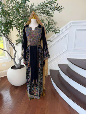Navy Blue Beaded Elegance Stone Thobe
