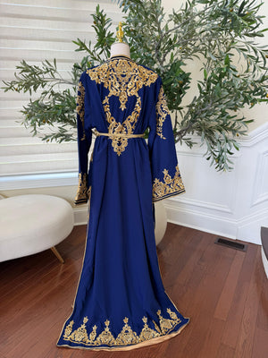 Blue Embroidery Beaded Kuftan