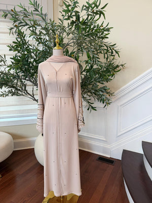 Cream Sleeve Beaded Abaya