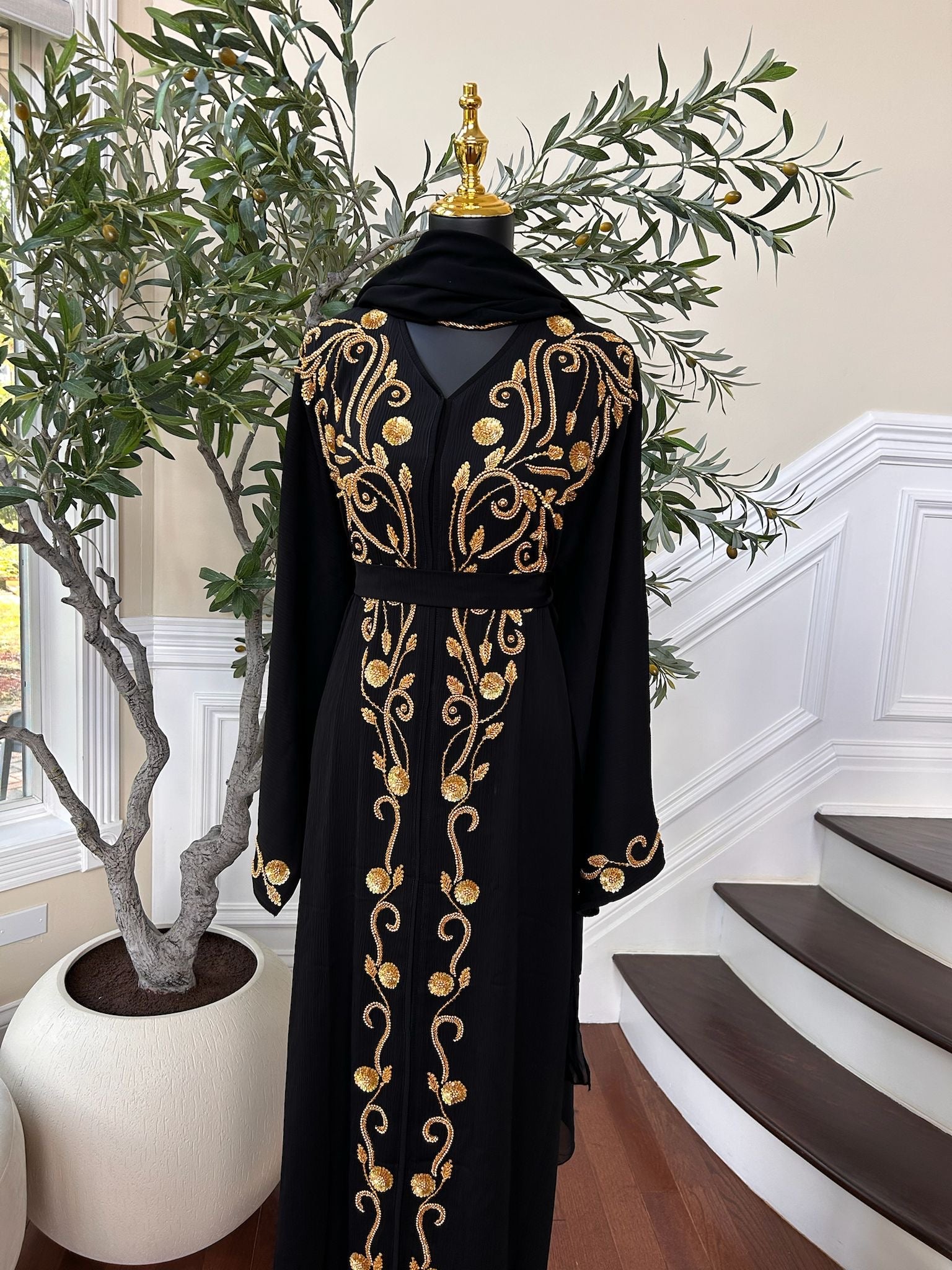 Golden Black Charming Detail Abaya