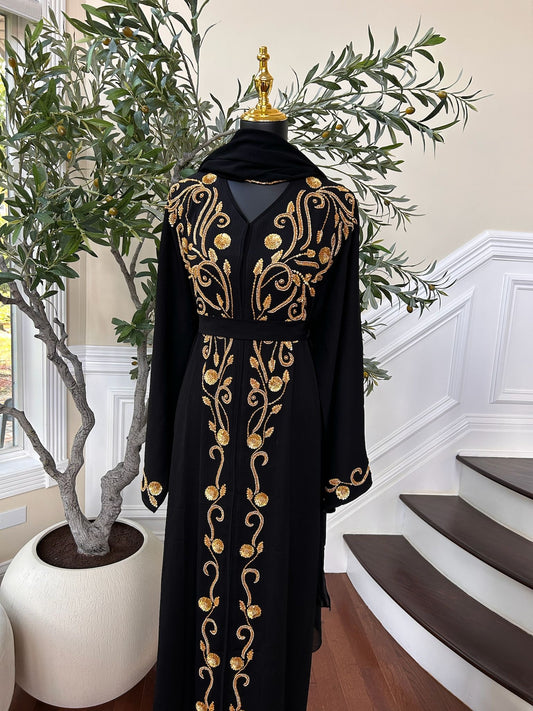 Golden Black Charming Detail Abaya