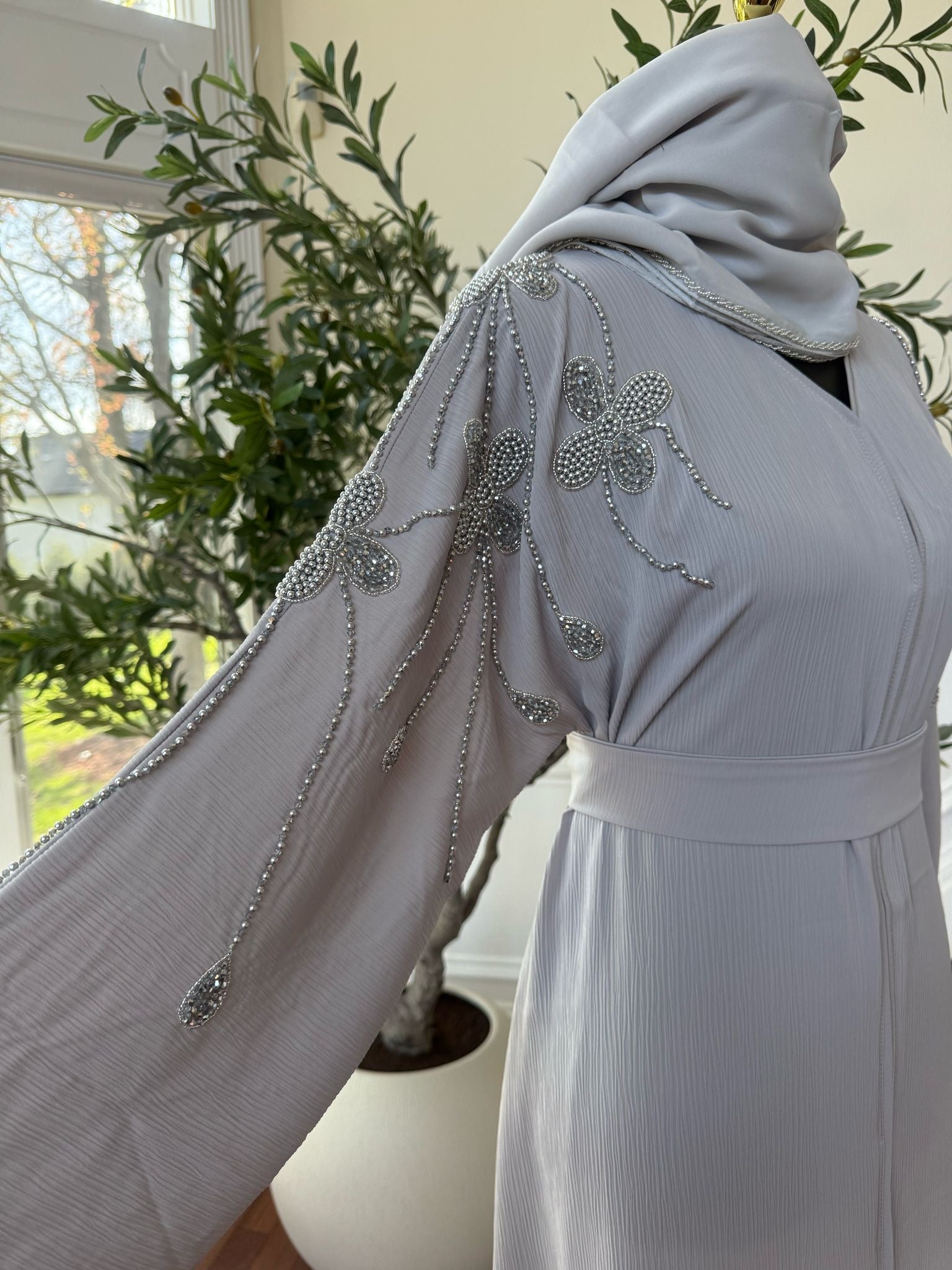 Grey Beaded Abaya