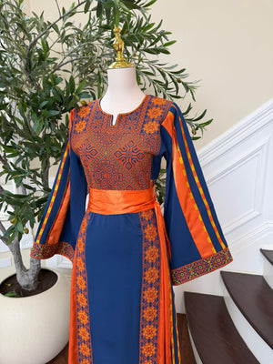 Navy Blue Embroidery Tatreez Orange Thobe