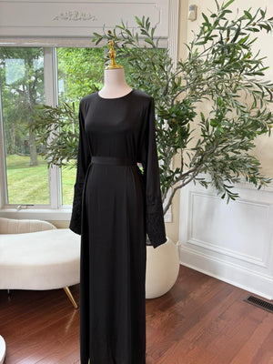 Black Floral Sleeve Abaya