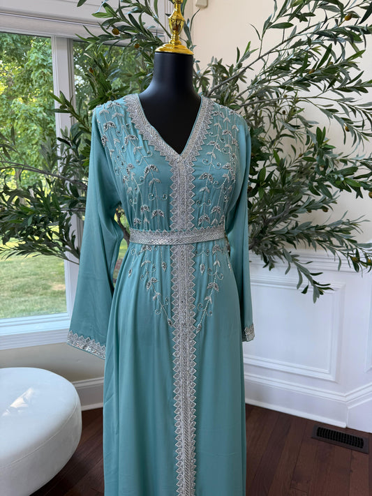 Mint Blue Floral Essence Kuftan