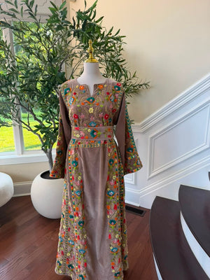 Tan Embroidery Beaded Stone Thobe