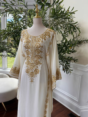 Luxury White Kuftan Golden Detail Gown