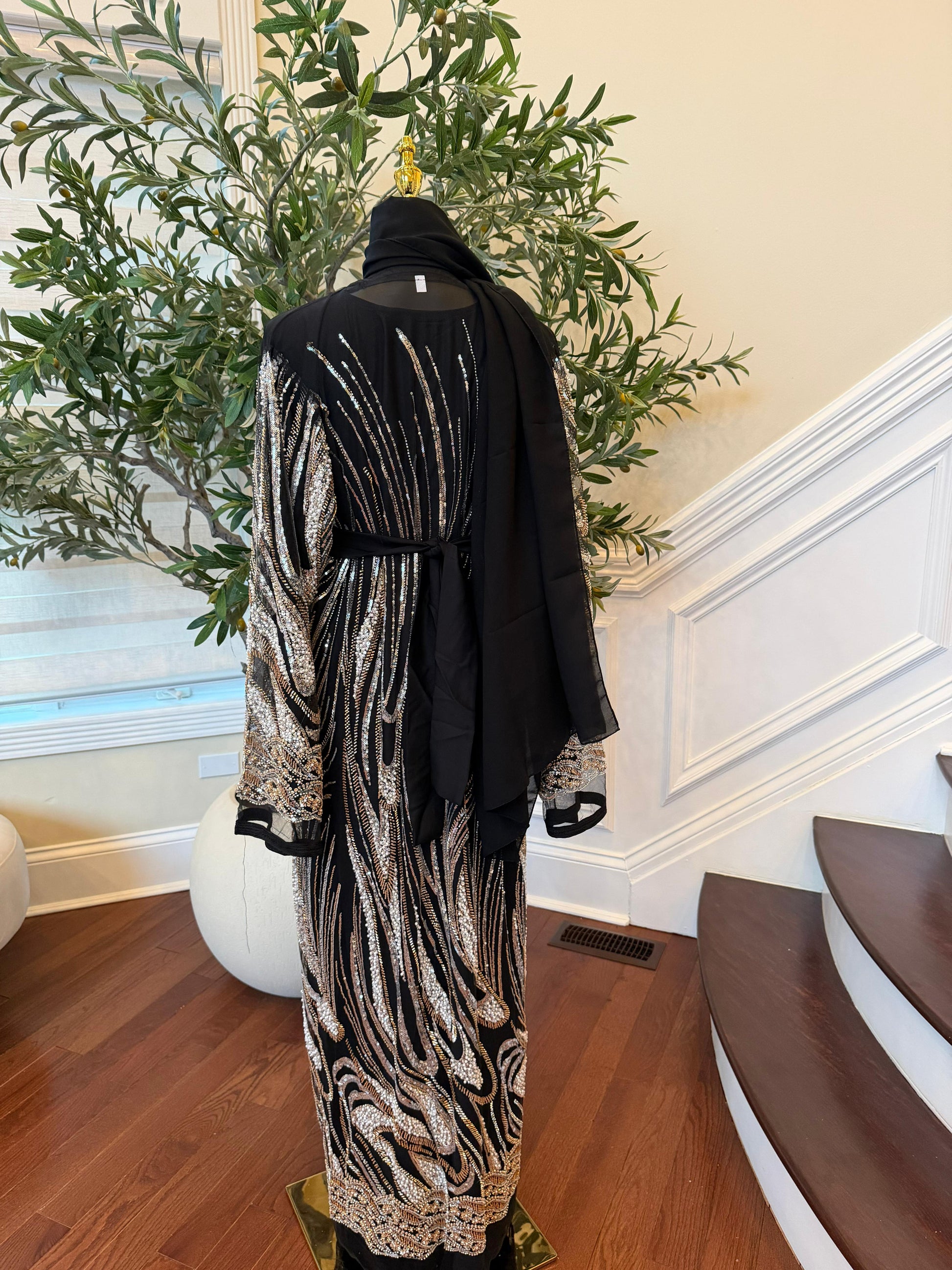 Black Golden Sequin Two Piece Abaya