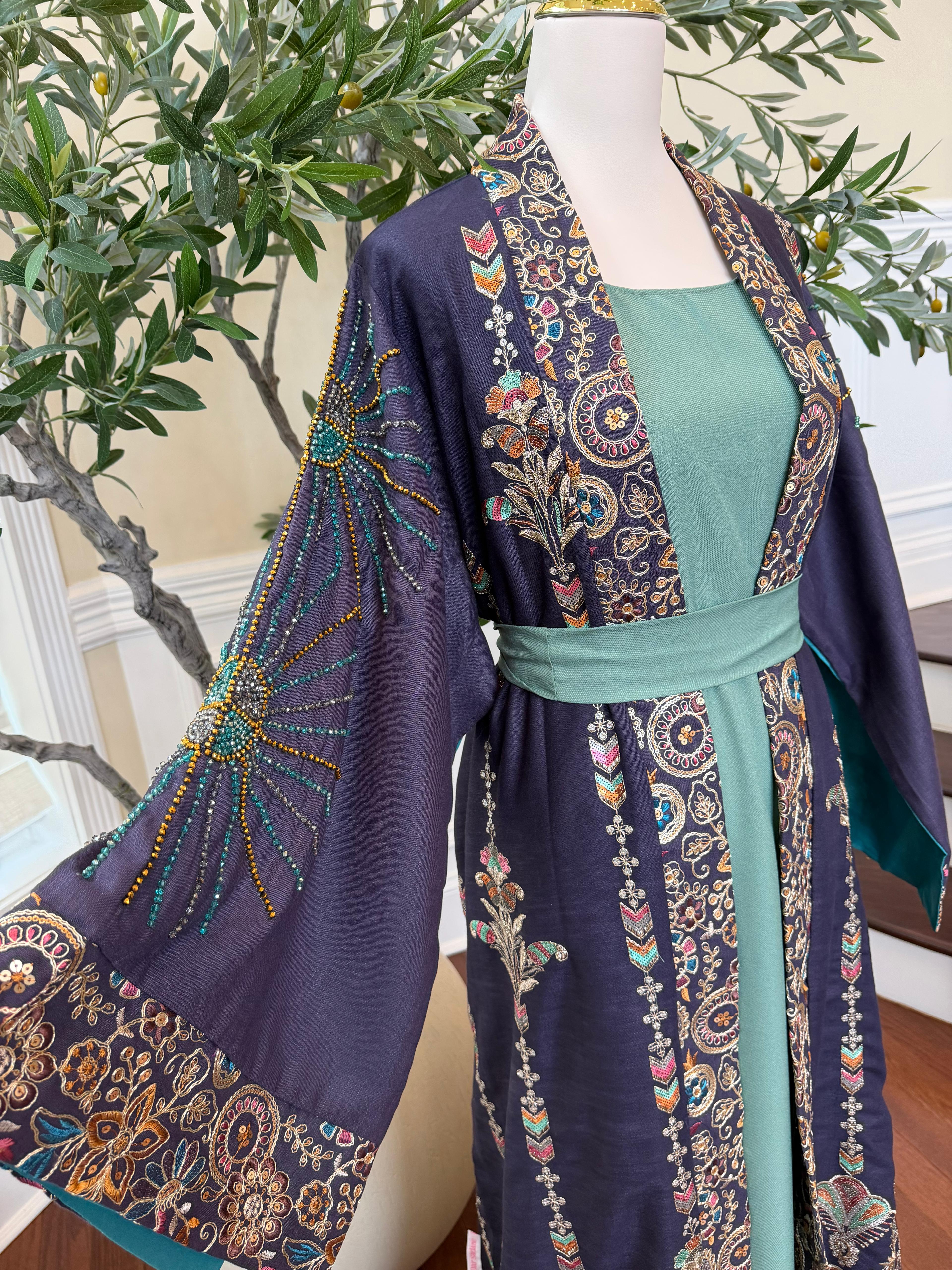 Embroidery Two Piece Beaded Abaya