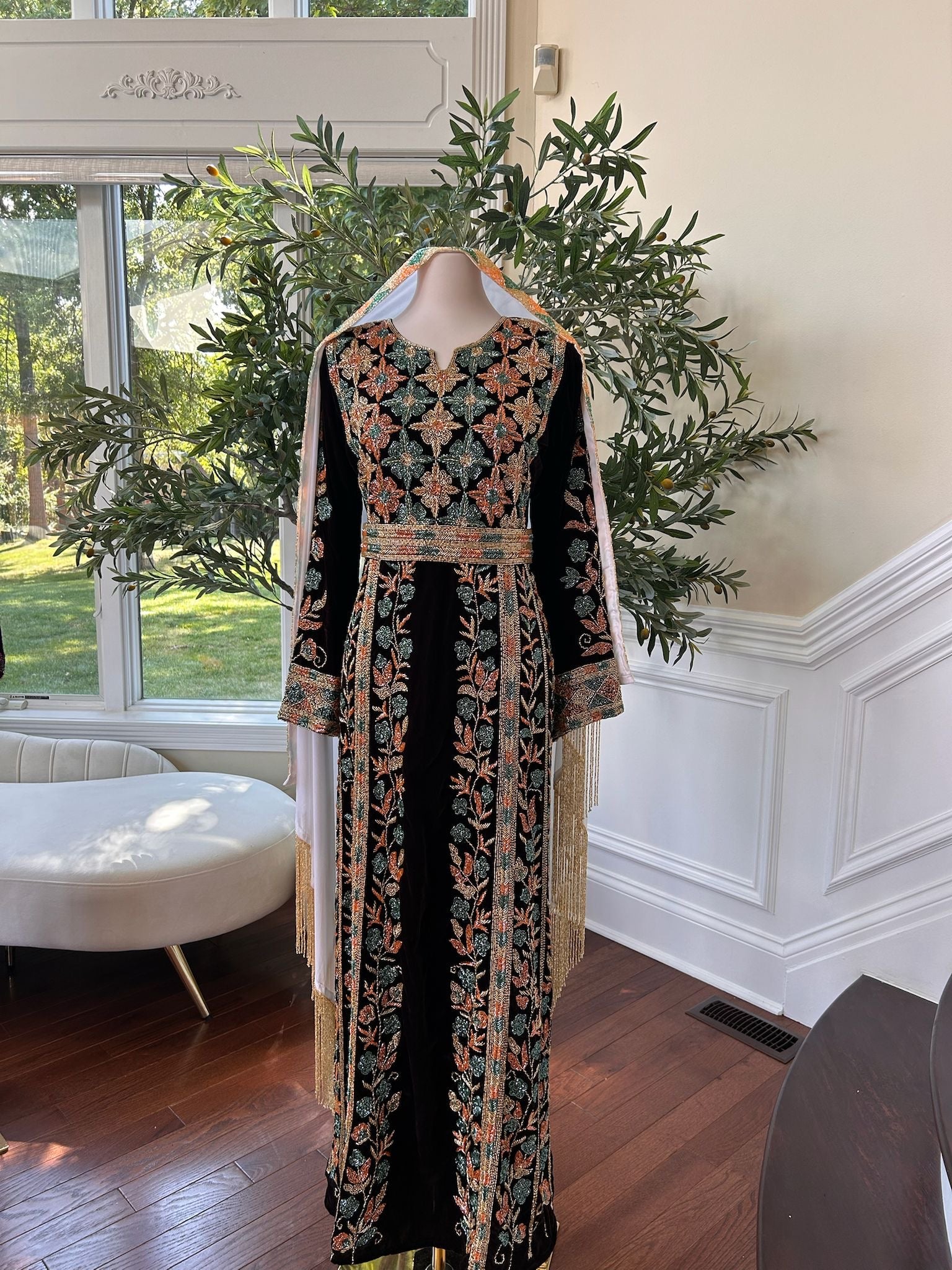 Brown Velvet Stone Thobe