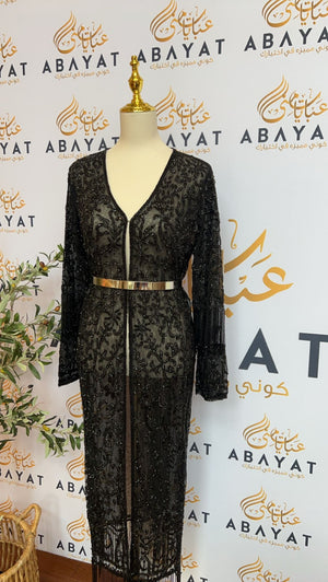 Black Floral Charm Cardigan Abaya