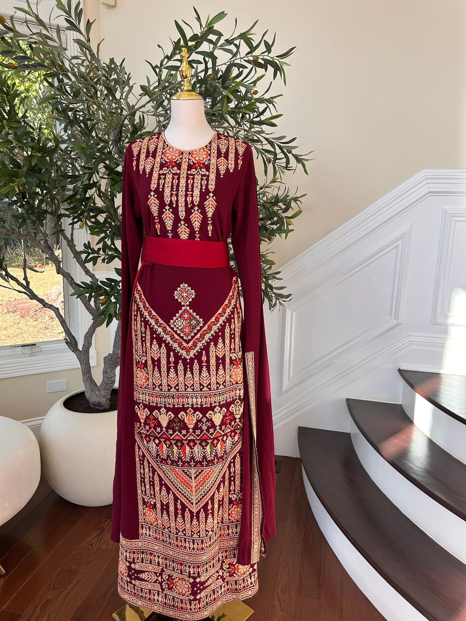 Burgundy Tatreez Embroidery Thobe